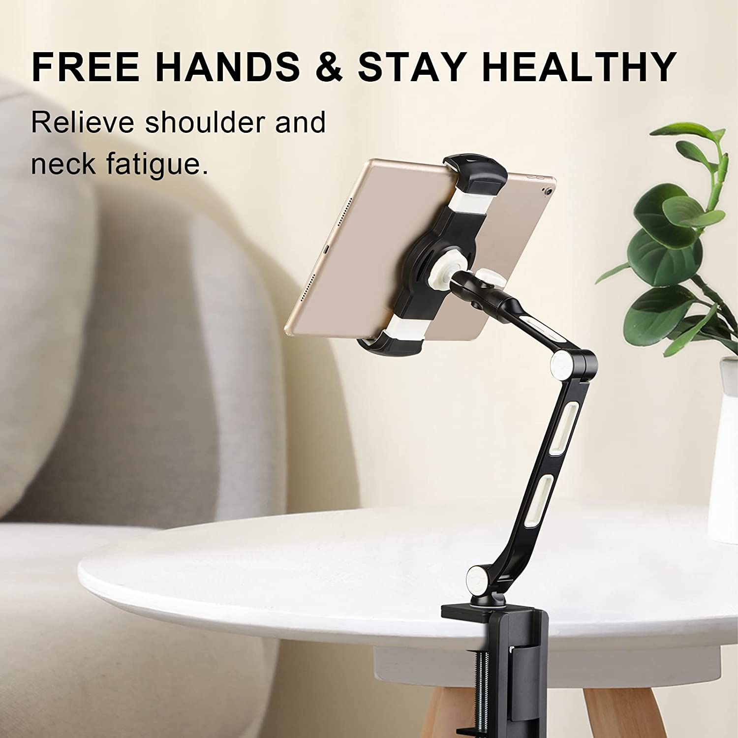 Suptek YF208B Aluminum Alloy Cell Phone Desk Mount Stand 360° Tablet Stand and Holders Adjustable for iPad, iPhone, Samsung, Asus and More 4.7-11 inch Devices, Good for Bed, Kitchen, Office