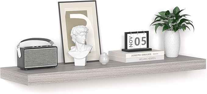 Floating Shelves - 10.3 Inch Deep Wall Shelf for Decor & Storage - Wall Mounted Display Shelving with Invisible Heavy-Duty Metal Bracket - 36" W x 10.3" D x 1.8" H - Set of 1 - Rustic Grey