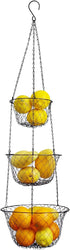 malmo 3-Tier Wire Fruit Hanging Basket, Vegetable Kitchen Storage Basket, Iron Wire Black (Basket2024)