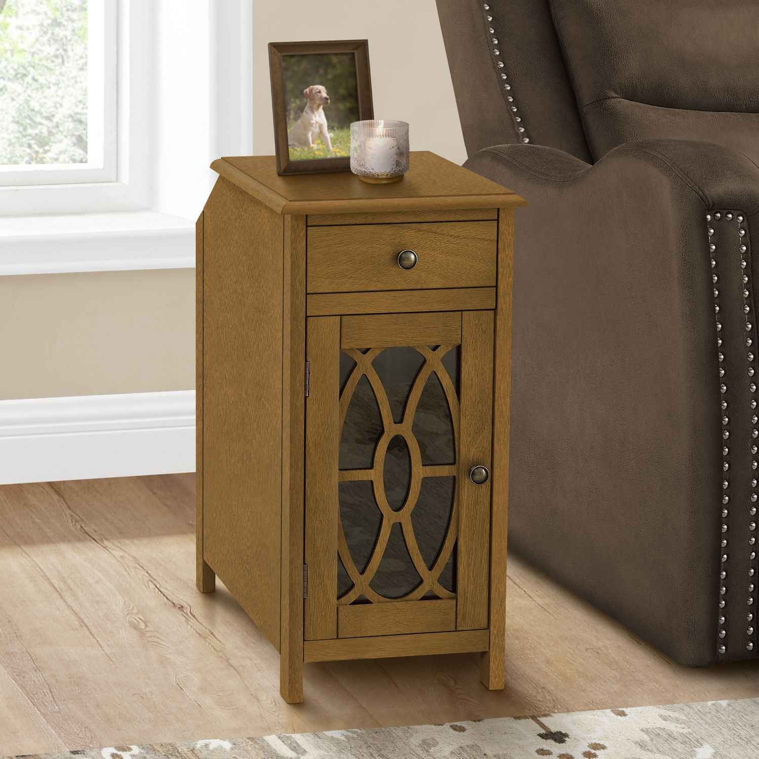 Accent Side Table, Storage Drawer, Traditional - Taupe