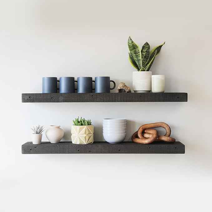 Urban Legacy Reclaimed Barnwood Planks | Floating Shelves for Wall w/Flush Mount Shelf Bracket Set Included | Set of 2 (Coffee Bean, 40