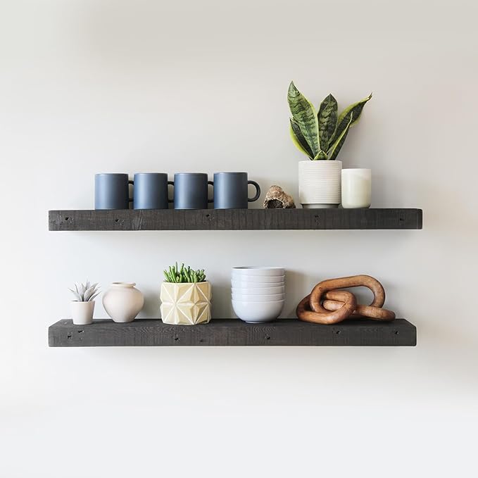 Urban Legacy Reclaimed Barnwood Planks | Floating Shelves for Wall w/Flush Mount Shelf Bracket Set Included | Set of 2 (Coffee Bean, 30