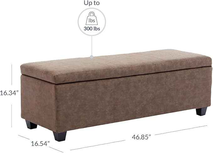 BELLEZE 47 Inch Storage Ottoman, Faux Leather Storage Bench Bedroom Bench with Safety Close Hinge, Ottoman with Storage for Living Room, Entryway, Hallway, Foot Rest, Support 300lbs - Rustic Brown