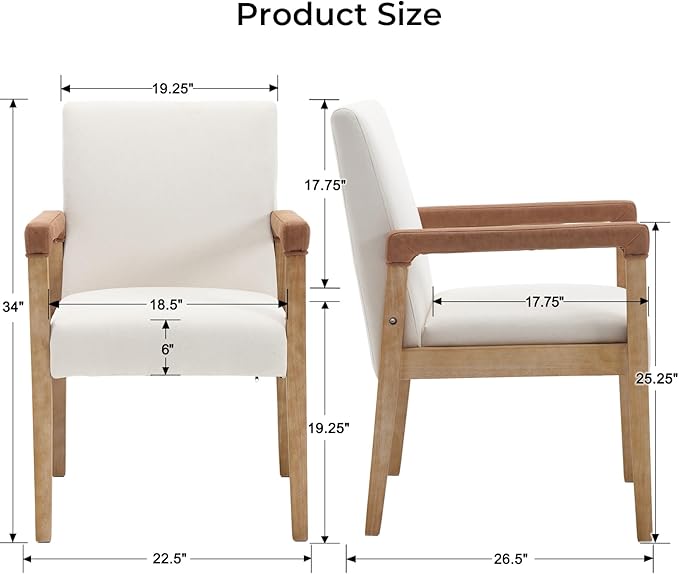 Mid Century Modern Dining Chairs Set of 6 Linen Fabric Upholstered Living Room Side Chair, Kitchen Arm Chair with Solid Wood Legs for Home Kitchen & Restaurant, Linen White