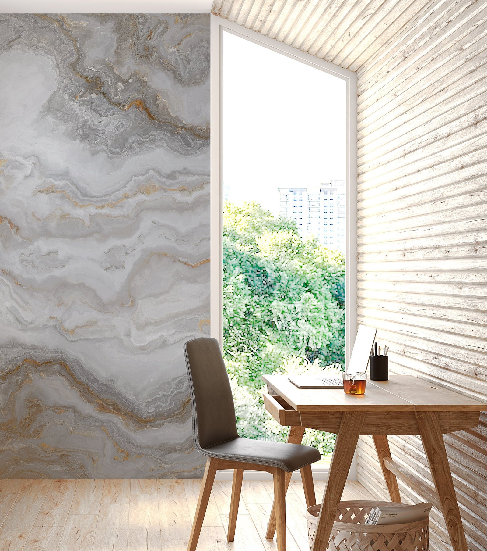 White Marble Stone Granite Slate Peel and Stick Wallpaper | Removable Wall Mural #6180