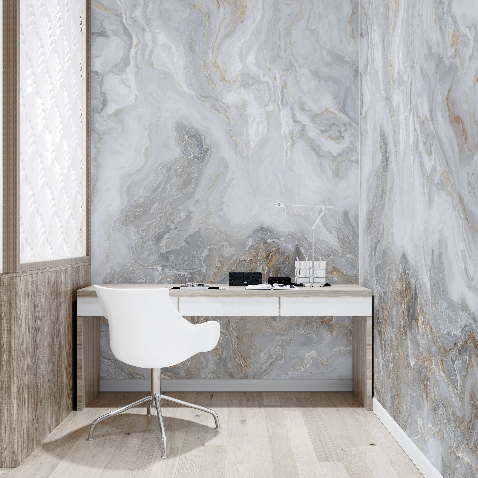 White Marble Stone Granite Slate Peel and Stick Wallpaper | Removable Wall Mural #6180