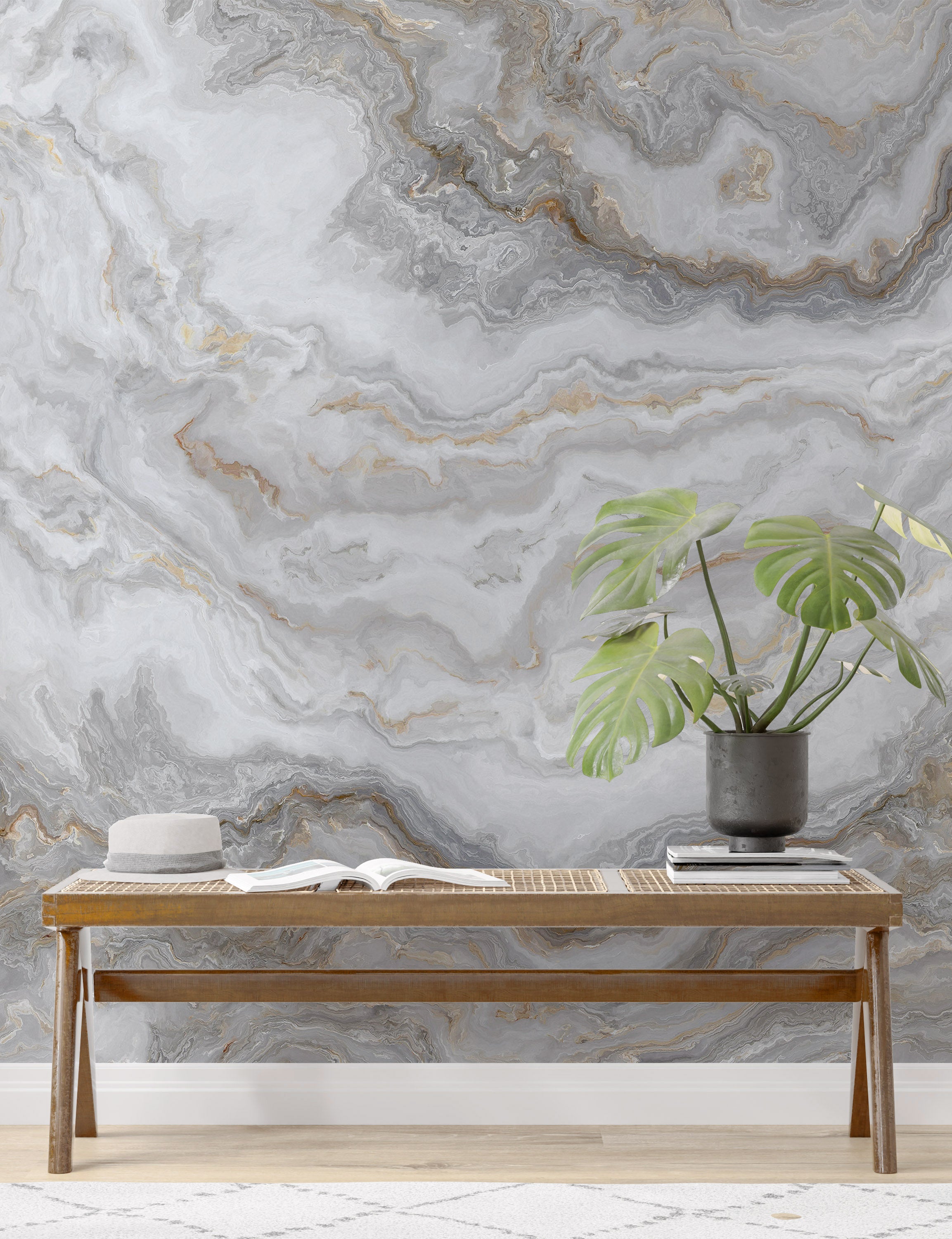 White Marble Stone Granite Slate Peel and Stick Wallpaper | Removable Wall Mural #6180
