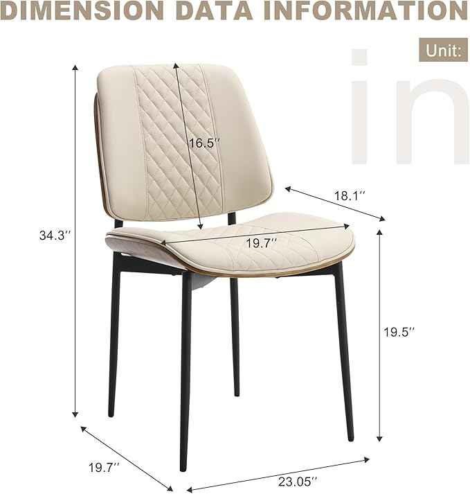 BV Dining Chairs Set of 6, PU Leather Armless Kitchen Chair in Modern Walnut Style, Mid Century Bentwood Side Chair with Metal Legs, Retro Accent Guest Chair for Kitchen Dining Room(Beige)
