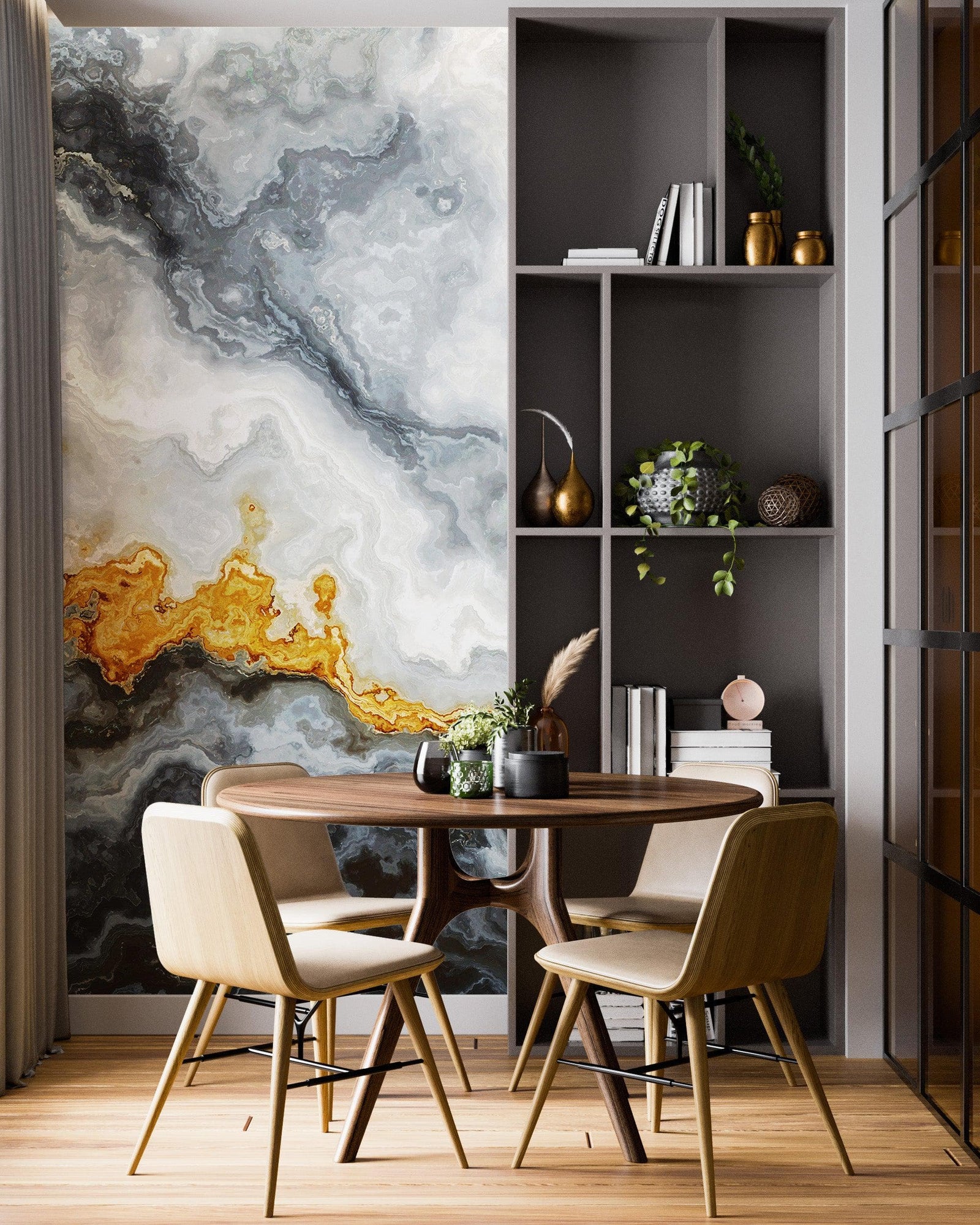 Gray and Gold Marble Stone Quartz Mural Wall Sticker #6190