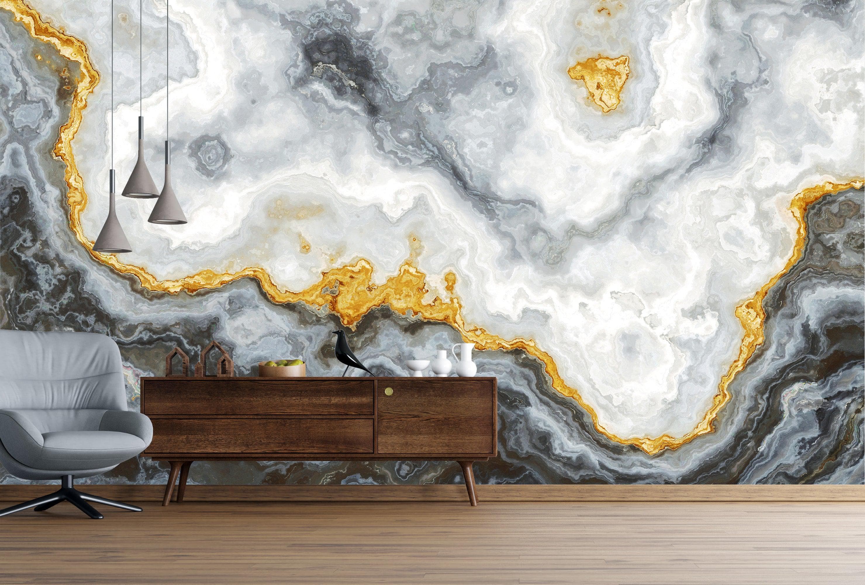 Gray and Gold Marble Stone Quartz Mural Wall Sticker #6190