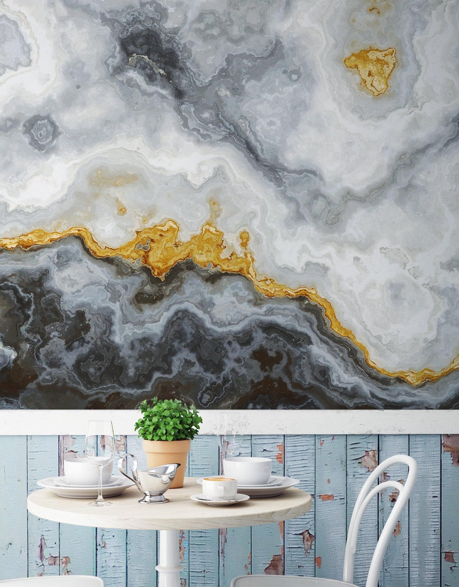 Gray and Gold Marble Stone Quartz Mural Wall Sticker #6190
