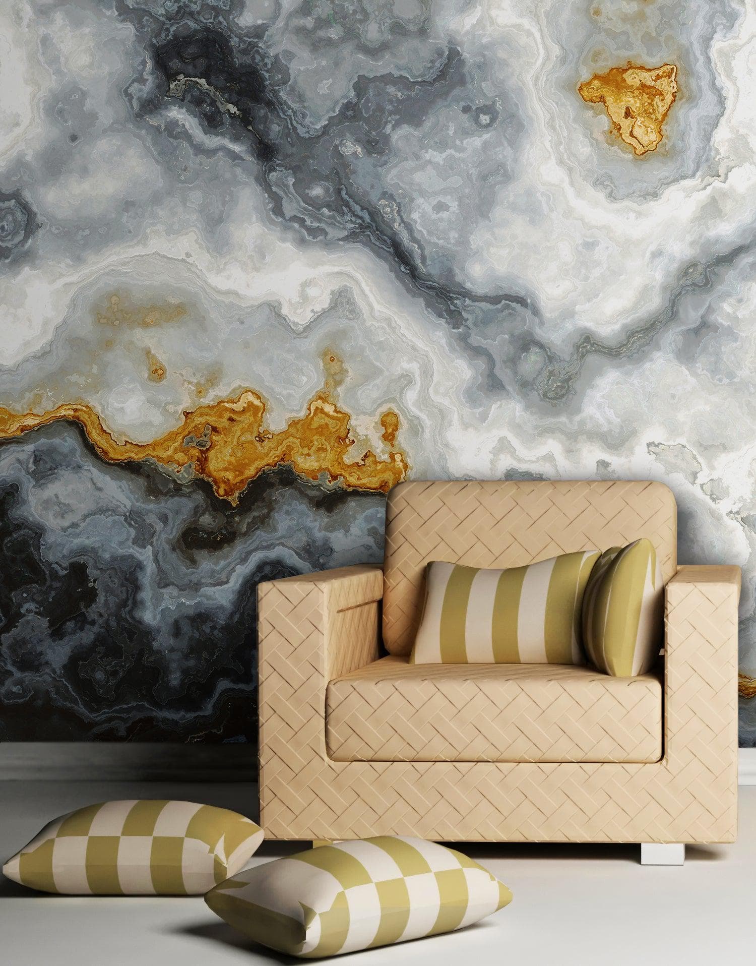 Gray and Gold Marble Stone Quartz Mural Wall Sticker #6190