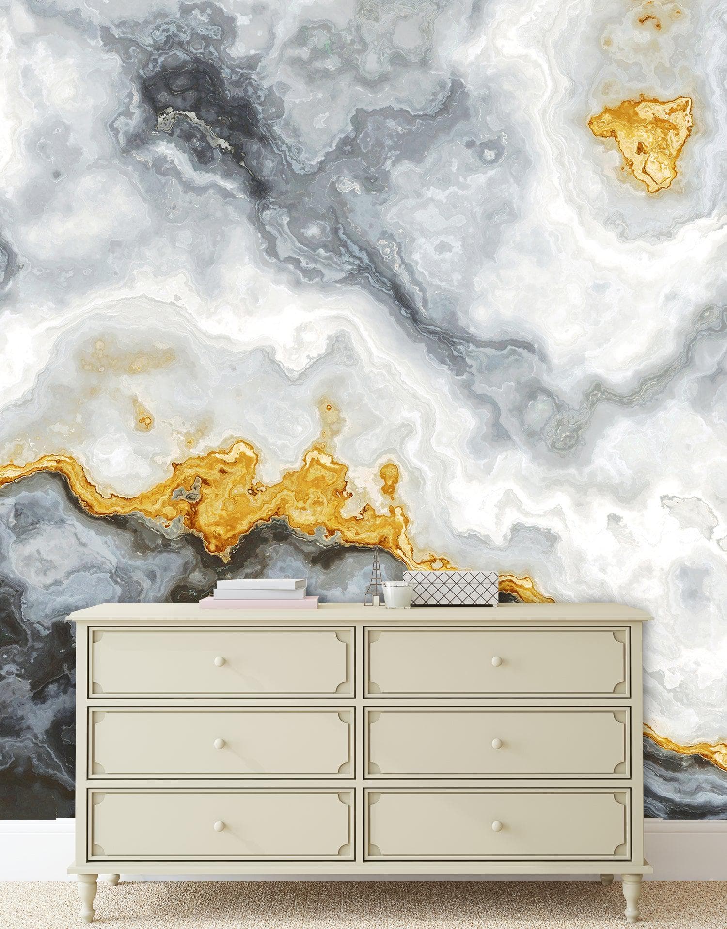 Gray and Gold Marble Stone Quartz Mural Wall Sticker #6190