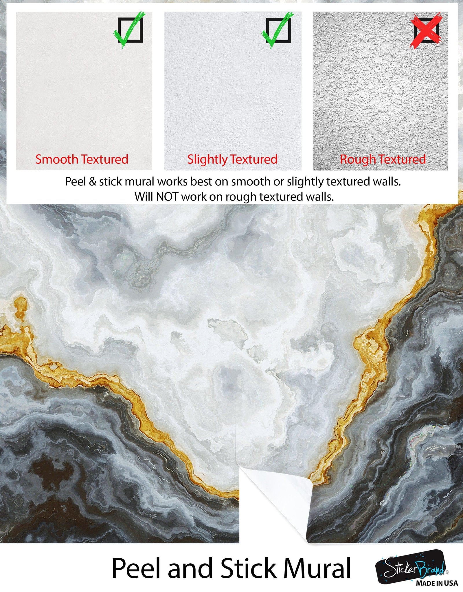 Gray and Gold Marble Stone Quartz Mural Wall Sticker #6190