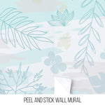 Pastel Botanical Nature Wallpaper Mural. Leafs and Flowers Design. #6195