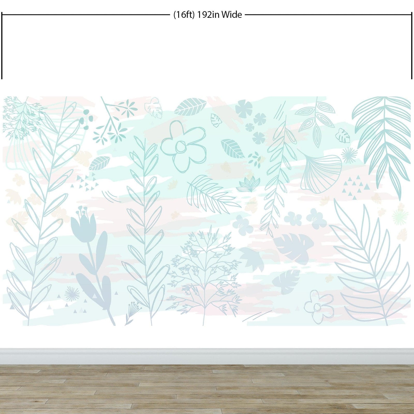 Pastel Botanical Nature Wallpaper Mural. Leafs and Flowers Design. #6195