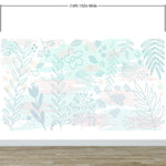 Pastel Botanical Nature Wallpaper Mural. Leafs and Flowers Design. #6195