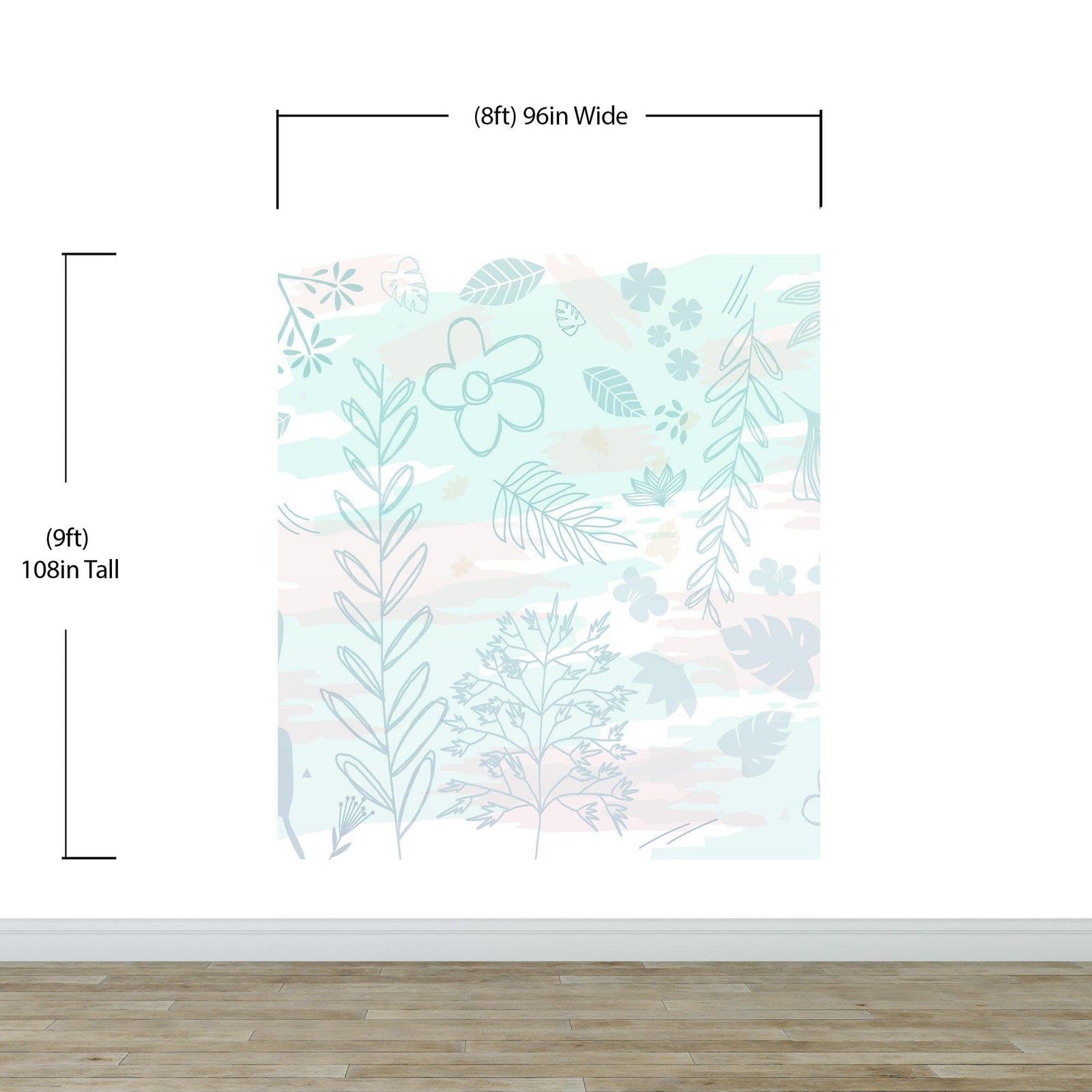 Pastel Botanical Nature Wallpaper Mural. Leafs and Flowers Design. #6195