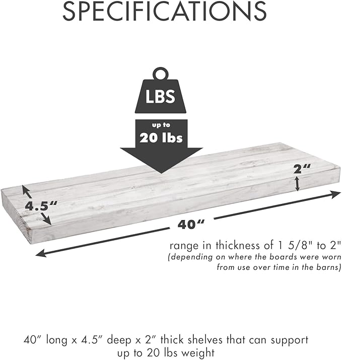 Urban Legacy Reclaimed Barnwood Planks | Floating Shelves for Wall w/Flush Mount Shelf Bracket Set Included | Set of 2 (White Wash, 30