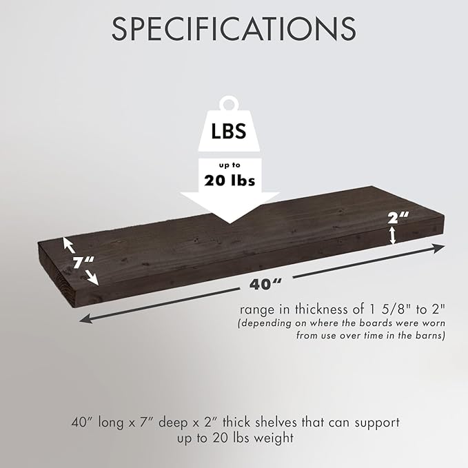 Urban Legacy Reclaimed Barnwood Planks | Floating Shelves for Wall w/Flush Mount Shelf Bracket Set Included | Set of 2 (Coffee Bean, 40