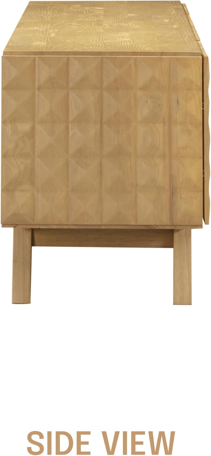 NTC Sapa Mid-Century Modern Solid Wood TV Stand 4-Door Media Console with Carved Geometric Fronts for TVs up to 75
