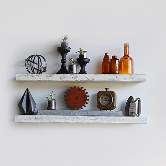 Urban Legacy Reclaimed Barnwood Planks | Floating Shelves for Wall w/Flush Mount Shelf Bracket Set Included | Set of 2 (White Wash, 40