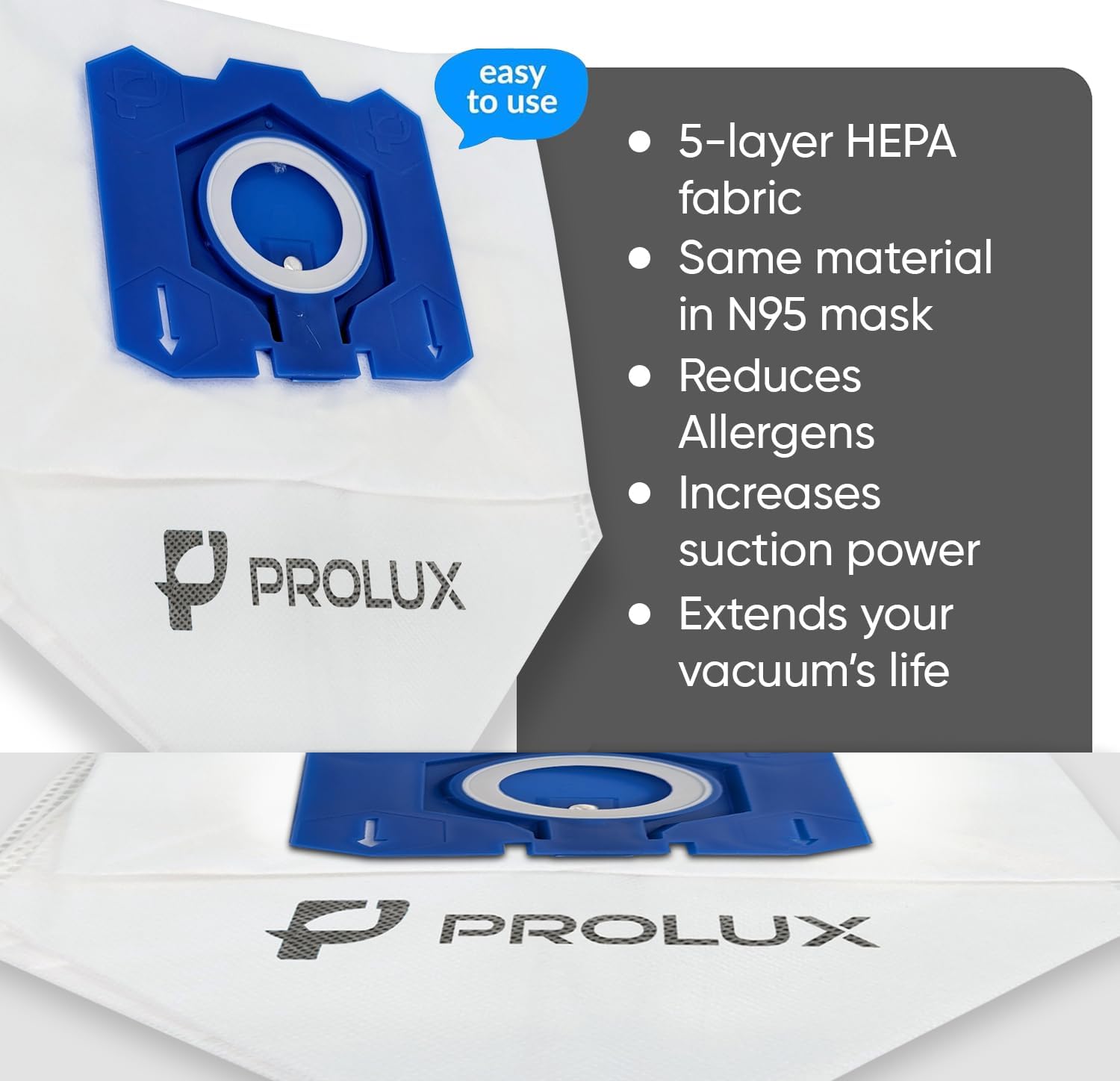 6pk of Bags and 2 Exhaust Filters for the Prolux X8 Backpack Vacuum