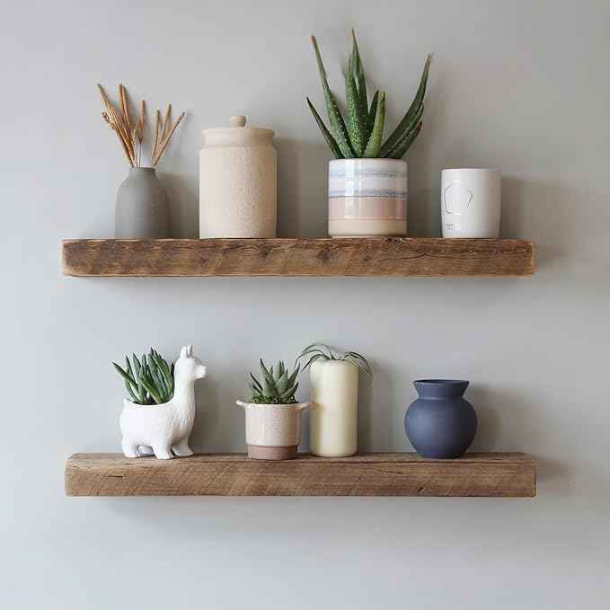Urban Legacy Reclaimed Barnwood Planks | Floating Shelves for Wall w/Flush Mount Shelf Bracket Set Included | Set of 2 (Natural, 48