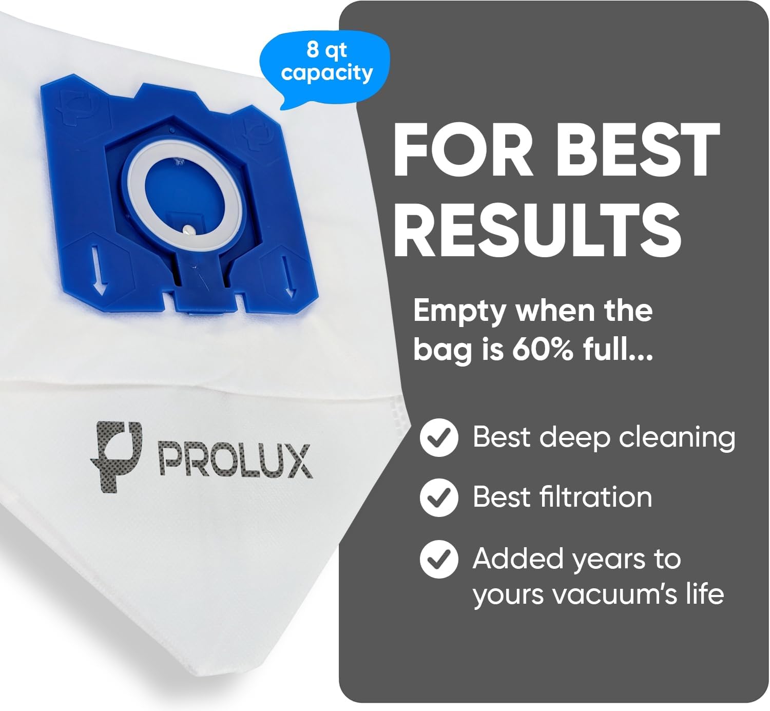 6pk of Bags and 2 Exhaust Filters for the Prolux X8 Backpack Vacuum