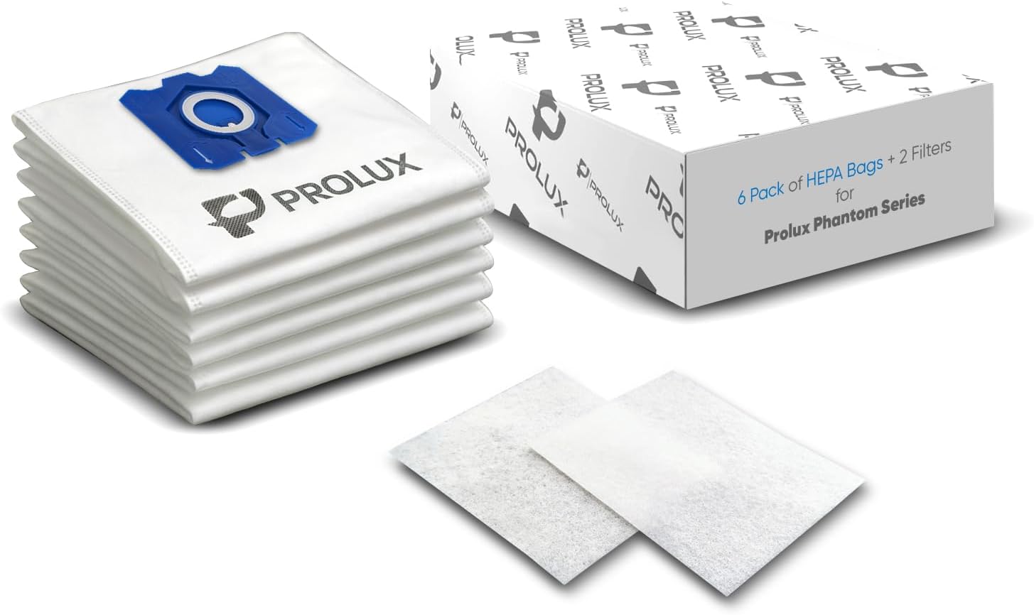 6 Pack of HEPA Bags and 2 Post Filters for the Prolux Phantom and TerraVac Canister Vacuum Cleaners