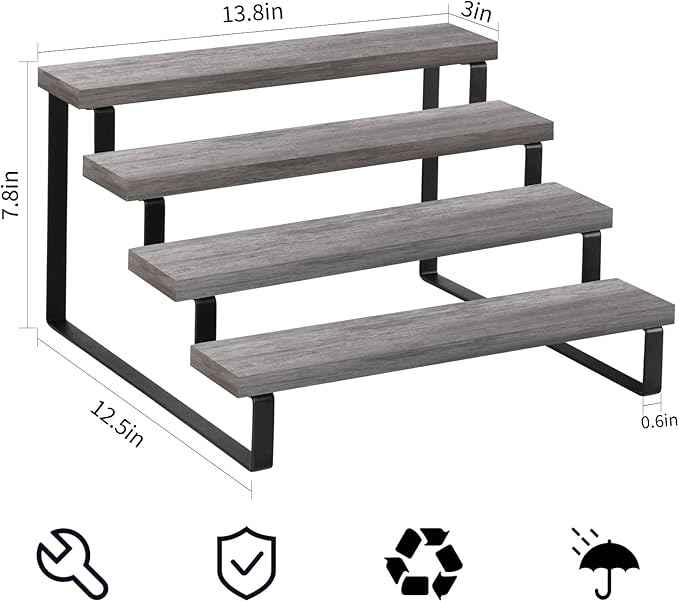 YINMIT Wooden Display Riser Stand, Tiered Perfume and Cologne Organizer Stand, 4 Tier Spice Rack Organizer, Rustic Display Shelf for Candles (4 Tier,2Pack,Grey)