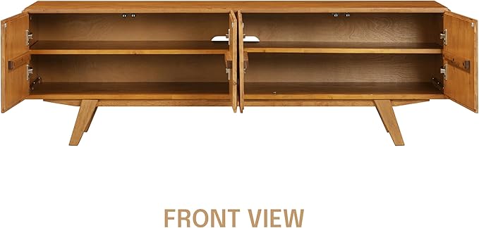 NTC Sapa Mid-Century Modern Solid Wood TV Stand 4-Door Media Console with Carved Geometric Fronts for TVs up to 75