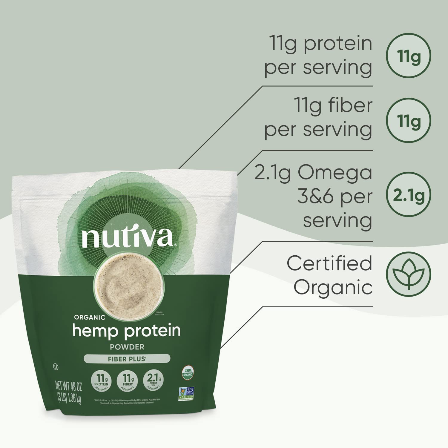 Nutiva Organic Hemp Protein Hi-Fiber, 3 Lbs