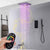 16" LED Chrome/Matte Black/Brushed Gold/Nickel Shower Head with 3-Way Thermostatic Valve, LED Display, 6 Body Jets