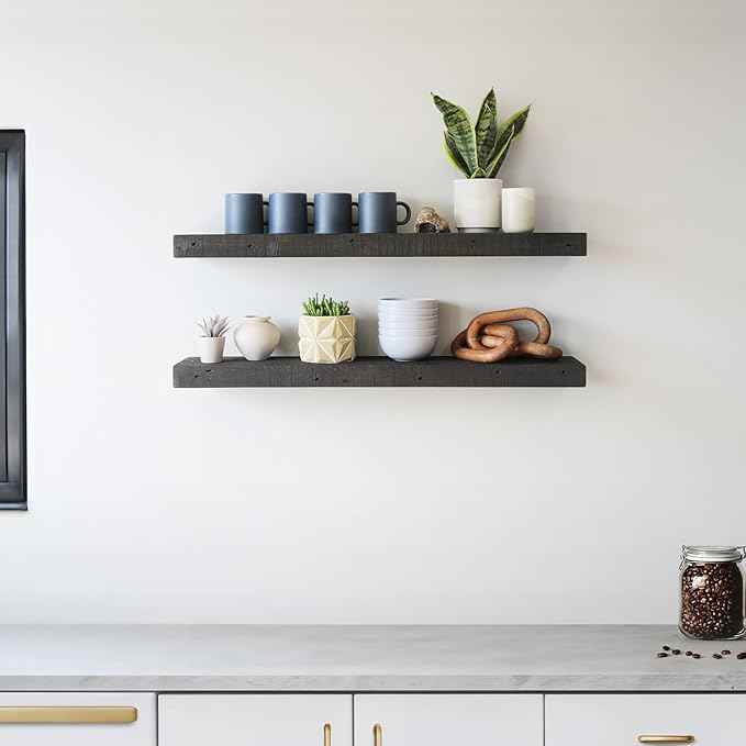 Urban Legacy Reclaimed Barnwood Planks | Floating Shelves for Wall w/Flush Mount Shelf Bracket Set Included | Set of 2 (Coffee Bean, 40