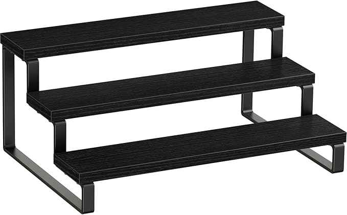 Giikin 3 Tier Spice Rack, Cabinet Organizer Shelf, Wooden Spice Rack for Countertop, Kitchen Counter Storage Shelves Cupcake Stand Holder Display Stand, Black
