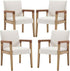 Mid Century Modern Dining Chairs Set of 4 Fabric Upholstered Living Room Side Chair, Kitchen Arm Chair with Solid Wood Legs for Home Restaurant, Linen White