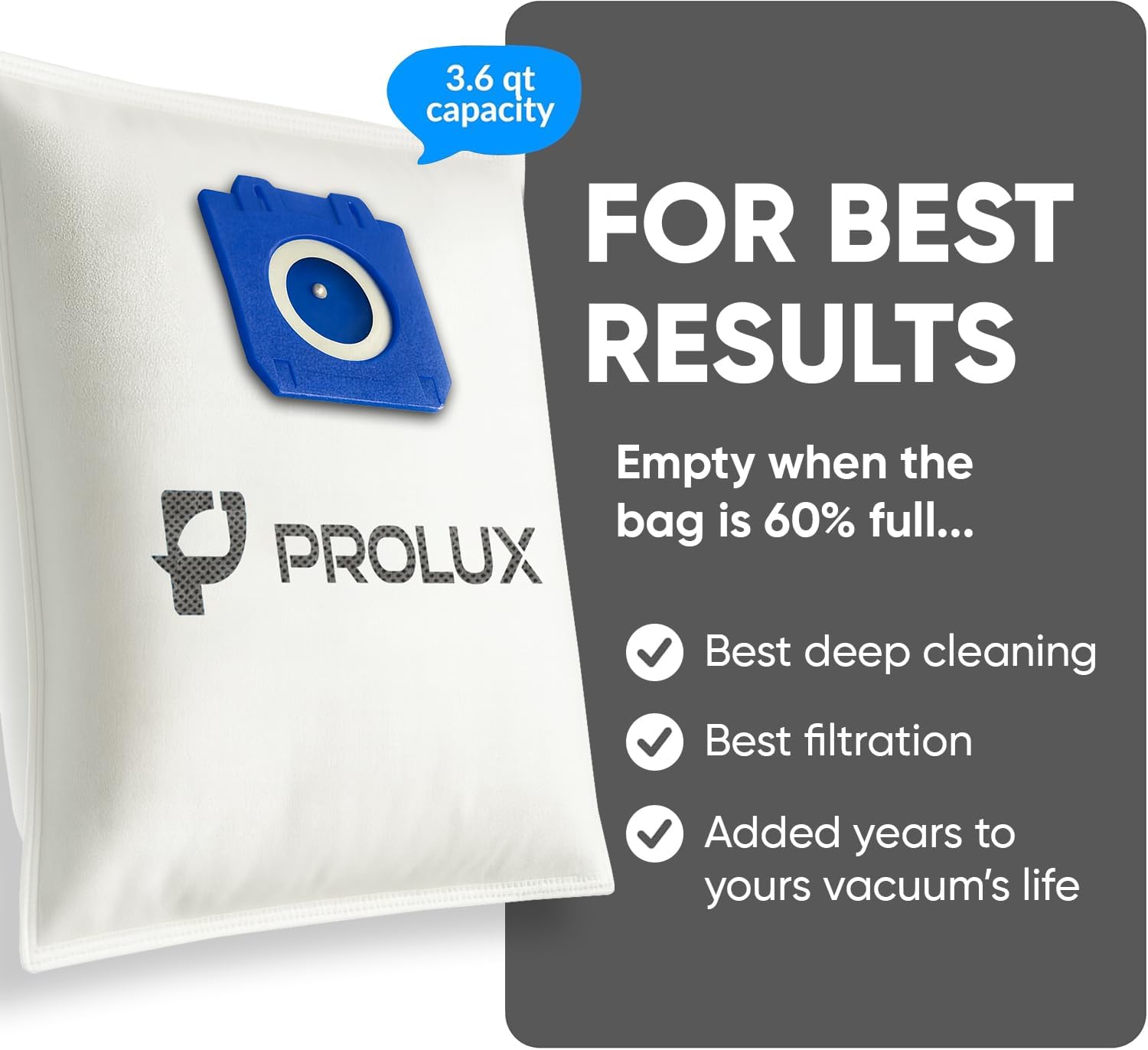 10 pack of HEPA bags for the Prolux  6000 / 7000 / 8000 / 9000 series upright vacuum cleaners