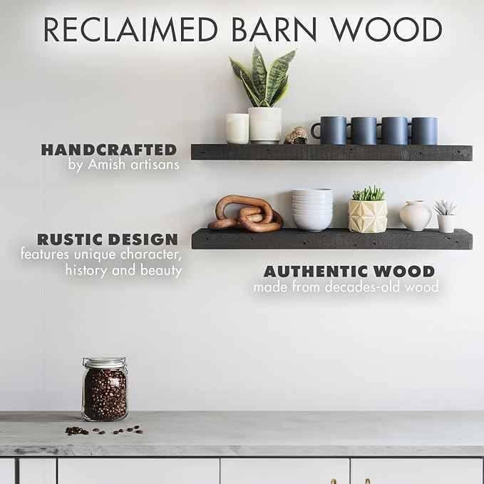 Urban Legacy Reclaimed Barnwood Planks | Floating Shelves for Wall w/Flush Mount Shelf Bracket Set Included | Set of 2 (Coffee Bean, 40
