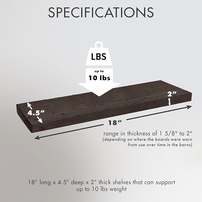 Urban Legacy Reclaimed Barnwood Planks | Floating Shelves for Wall w/Flush Mount Shelf Bracket Set Included | Set of 2 (Coffee Bean, 18