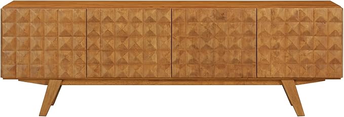 NTC Sapa Mid-Century Modern Solid Wood TV Stand 4-Door Media Console with Carved Geometric Fronts for TVs up to 75
