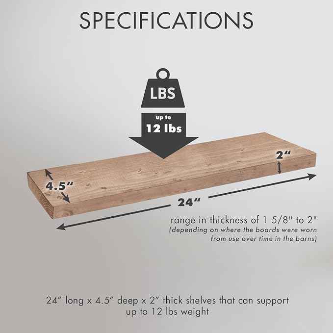 Urban Legacy Reclaimed Barnwood Planks | Floating Shelves for Wall w/Flush Mount Shelf Bracket Set Included | Set of 2 (Natural, 24"x 4.5"x 2")