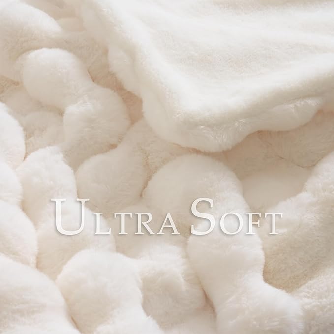 BENVWE Faux Fur Throw Blanket for Couch - Thickened Fluffy Soft Bubble Blanket for Living Room Home Decor - Mothers Day Birthday Gifts for Women Men, Cream White, 50