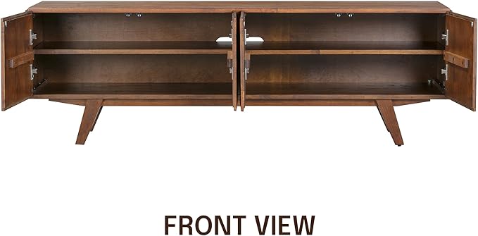 NTC Sapa Mid-Century Modern Solid Wood TV Stand 4-Door Media Console with Carved Geometric Fronts for TVs up to 75