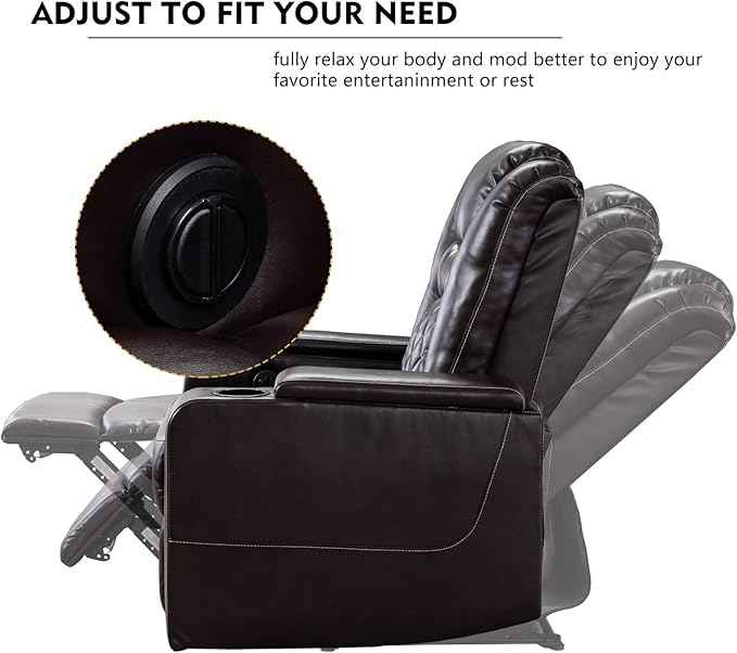 CANMOV Electric Power Recliner Chair with USB Ports and Cup Holders, Breathable Leather Home Theater Seating with Hidden Arm Storage (Brown)