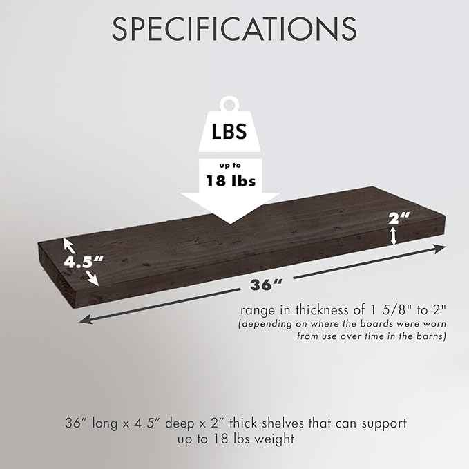 Urban Legacy Reclaimed Barnwood Planks | Floating Shelves for Wall w/Flush Mount Shelf Bracket Set Included | Set of 2 (Coffee Bean, 36"x 4.5"x 2")