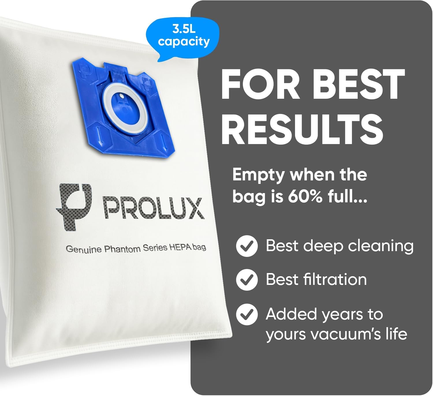 6 Pack of HEPA Bags and 2 Post Filters for the Prolux Phantom and TerraVac Canister Vacuum Cleaners