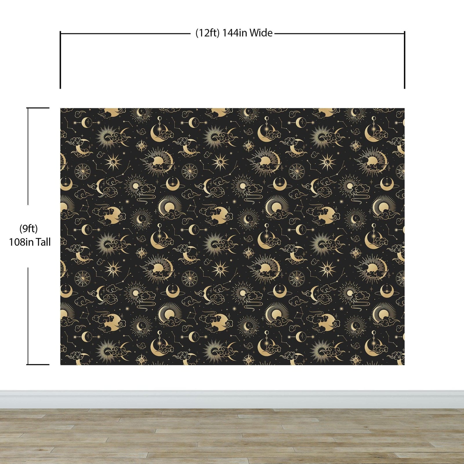 Astronomy Pattern Peel and Stick Wallpaper. Stars, Sun, Moon and Cloud. Removable Wall Mural #6208