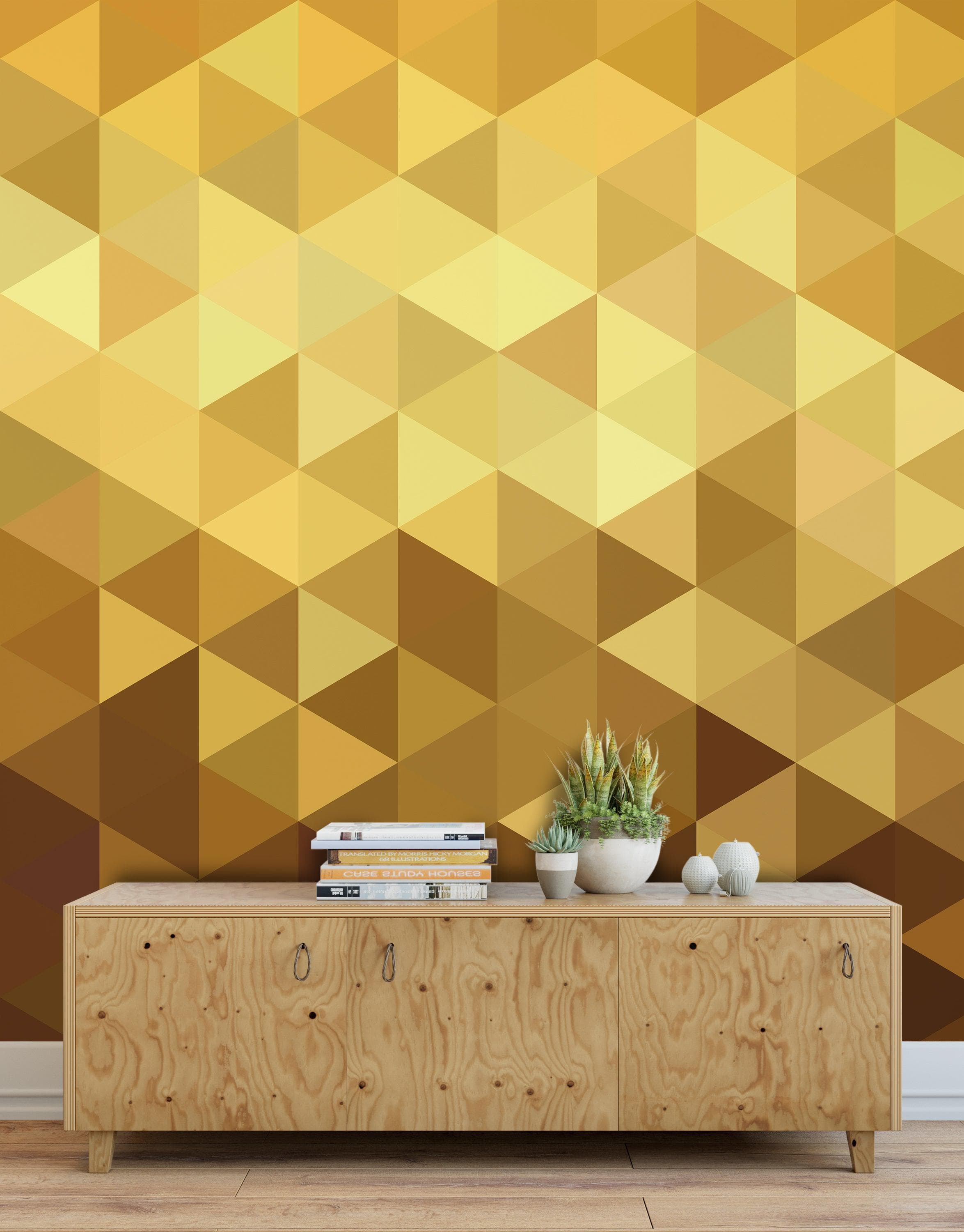 Gold Poly Triangle Geometric Elegant Peel and Stick Wallpaper | Removable Wall Mural #6209