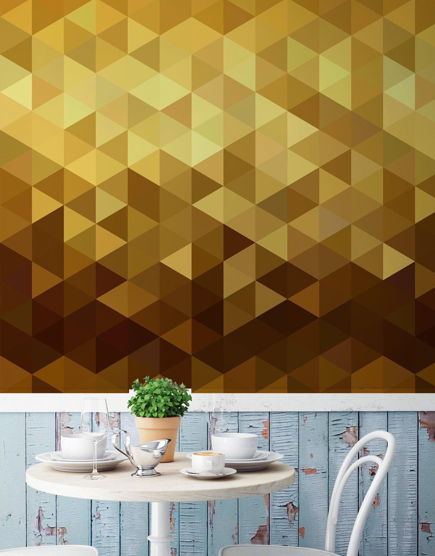 Gold Poly Triangle Geometric Elegant Peel and Stick Wallpaper | Removable Wall Mural #6209